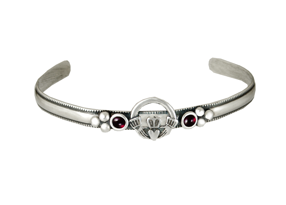 Sterling Silver Claddagh Cuff Bracelet With Garnet